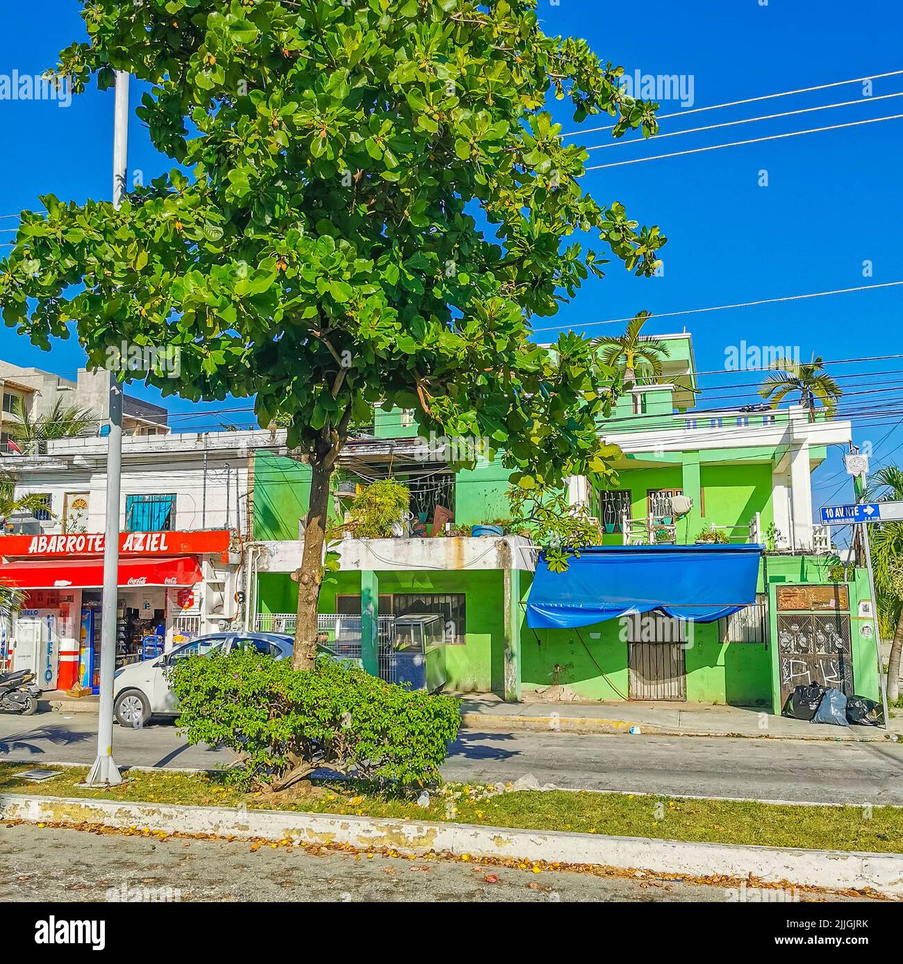 Playa del Carmen Mexico 04. July 2022 Typical street road and cityscape