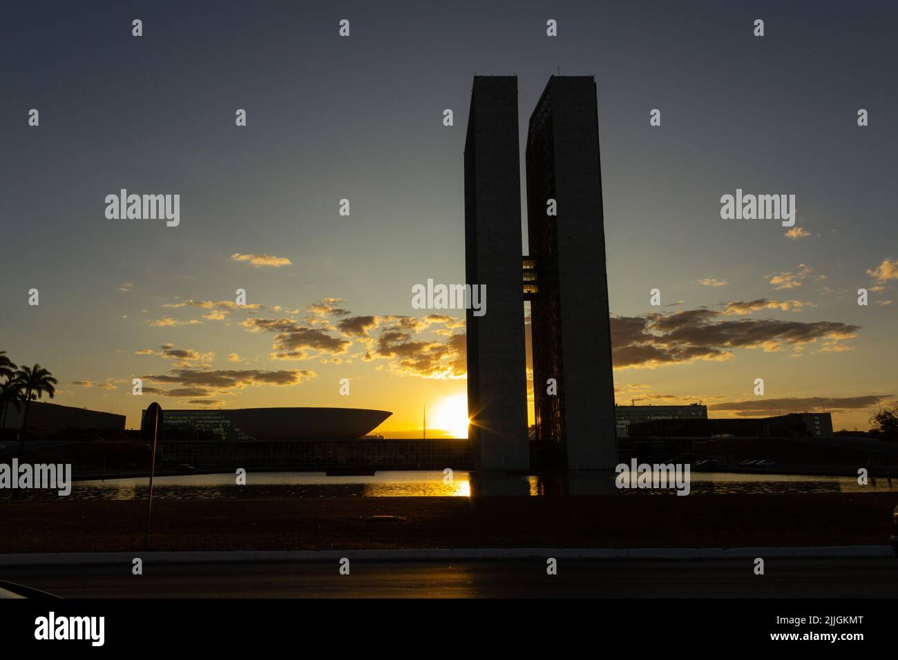 Brasília, Federal District, Brazil – July 23, 2022: Brasilia National Congress with sunset in the background. Stock Photo