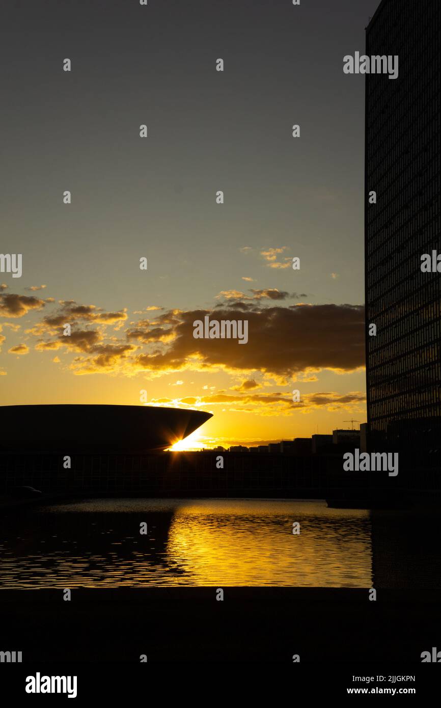 Brasília, Federal District, Brazil – July 23, 2022: Brasilia National Congress with sunset in the background. Stock Photo