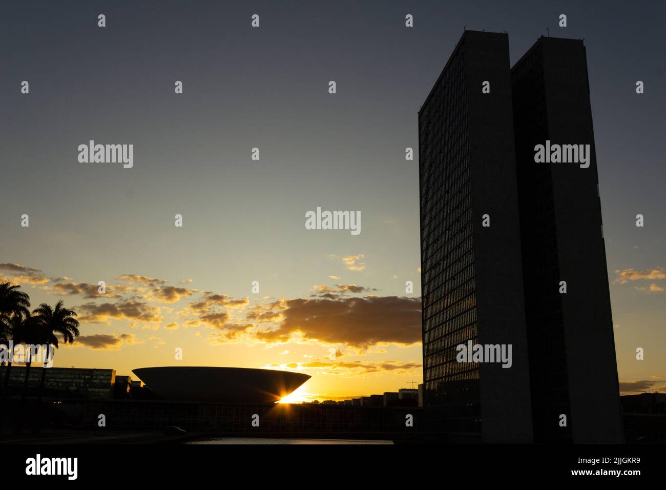 Brasília, Federal District, Brazil – July 23, 2022: Brasilia National Congress with sunset in the background. Stock Photo