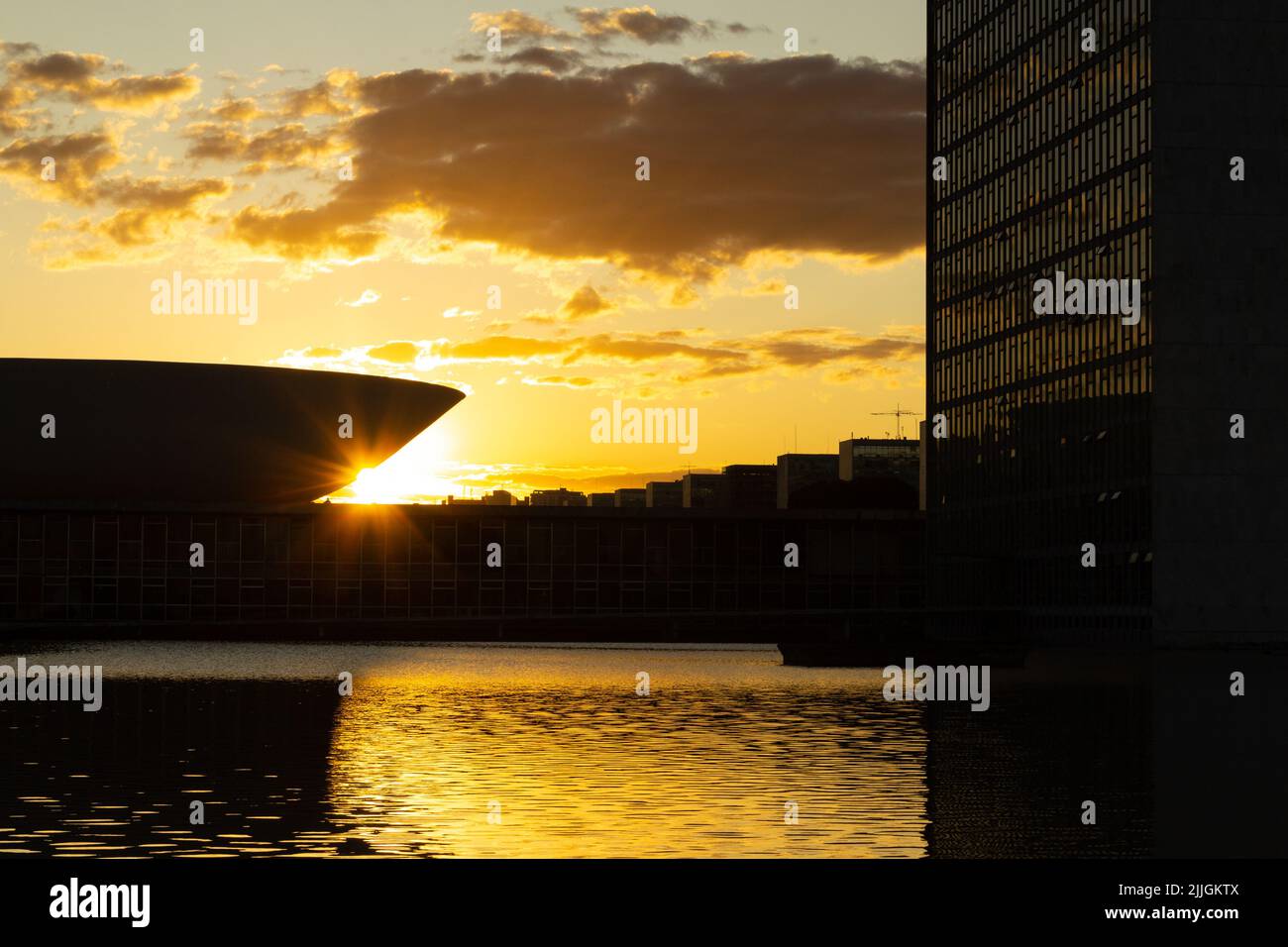 Brasília, Federal District, Brazil – July 23, 2022: Brasilia National Congress with sunset in the background. Stock Photo