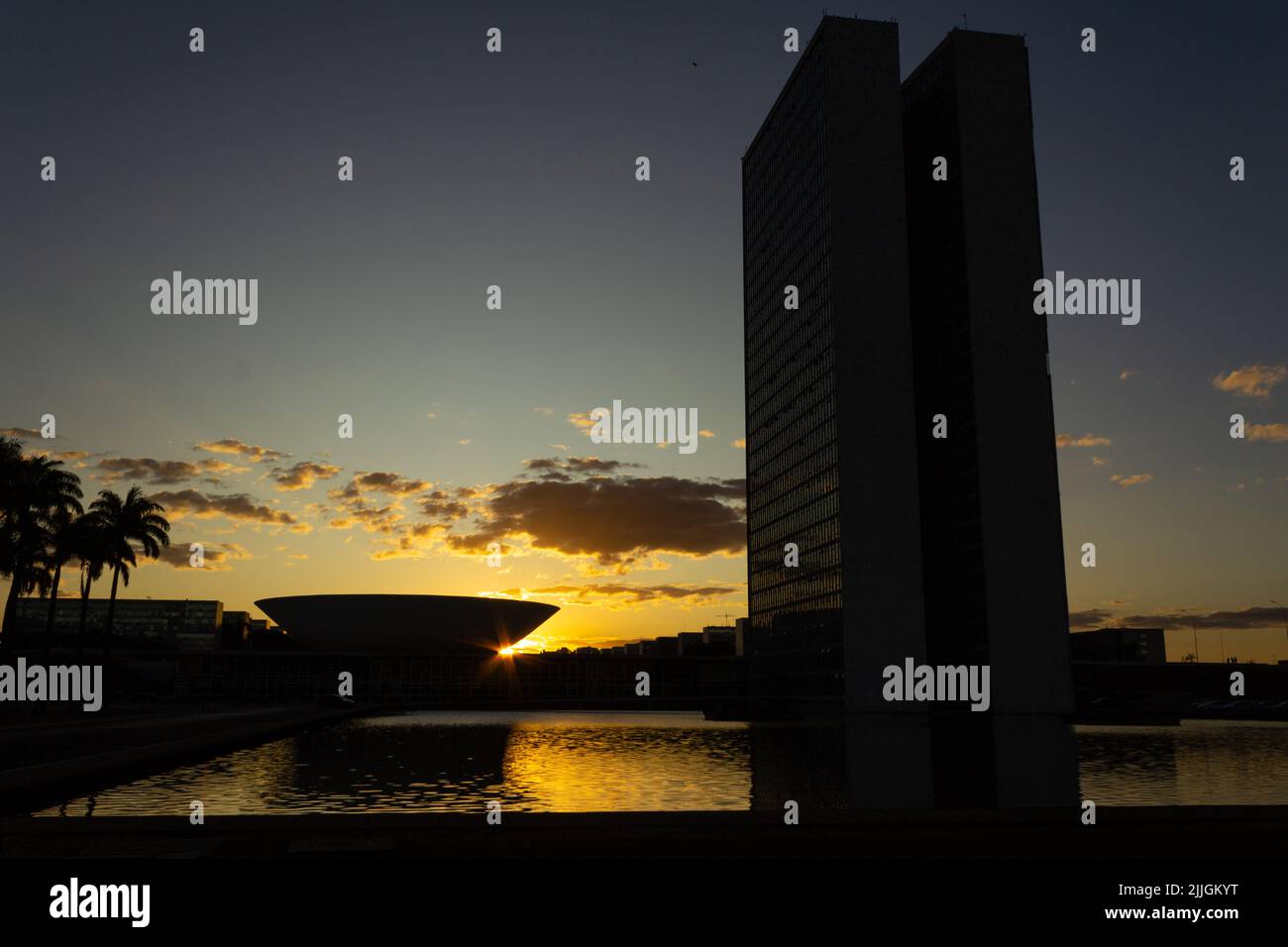 Brasília, Federal District, Brazil – July 23, 2022: Brasilia National Congress with sunset in the background. Stock Photo