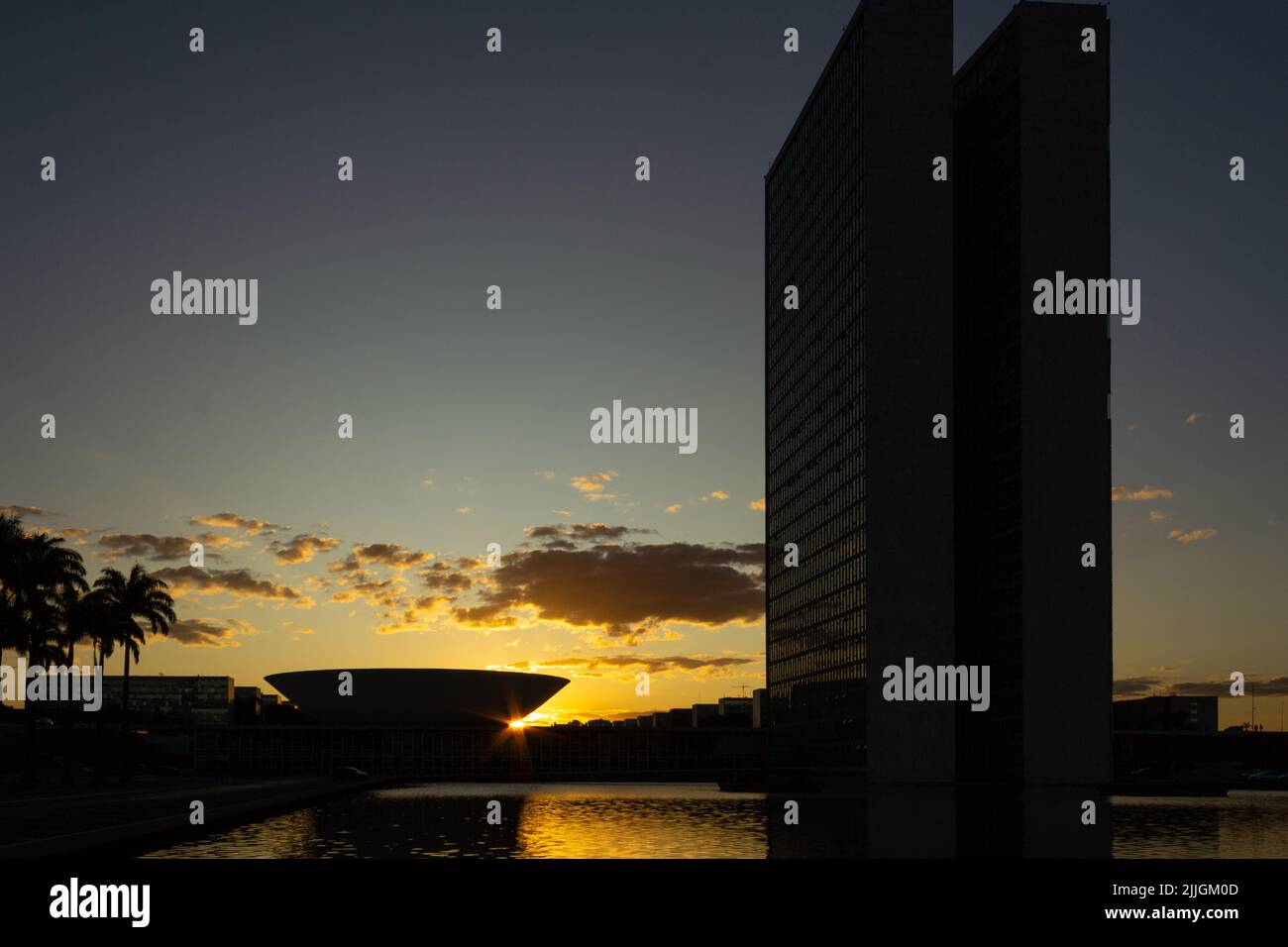 Brasília, Federal District, Brazil – July 23, 2022: Brasilia National Congress with sunset in the background. Stock Photo