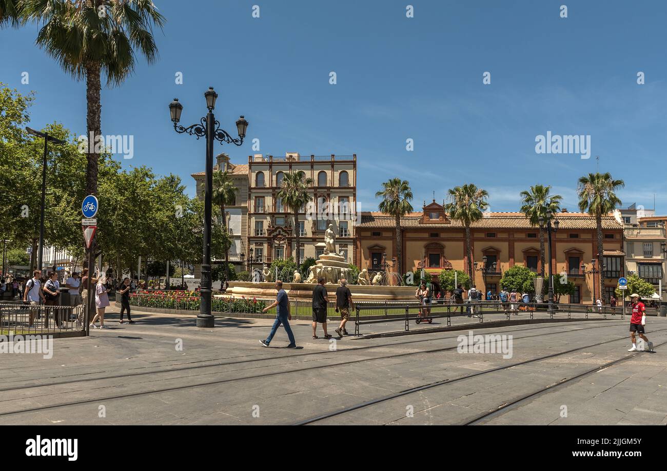 The Hispalis Fountain in Seville, Andalusia, Spain Stock Photo