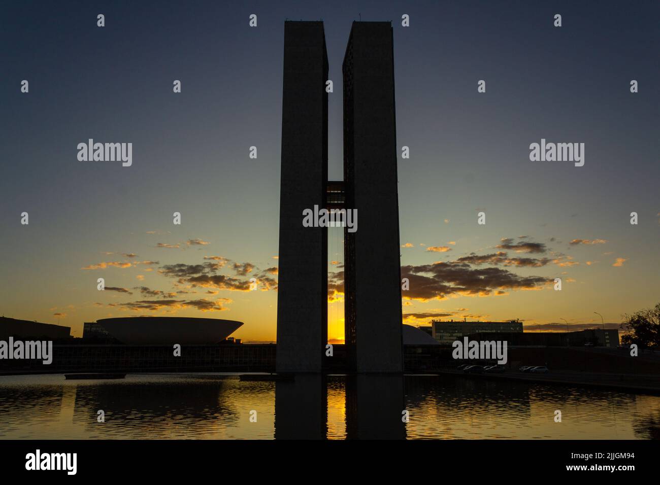 Brasília, Federal District, Brazil – July 23, 2022: Brasilia National Congress with sunset in the background. Stock Photo