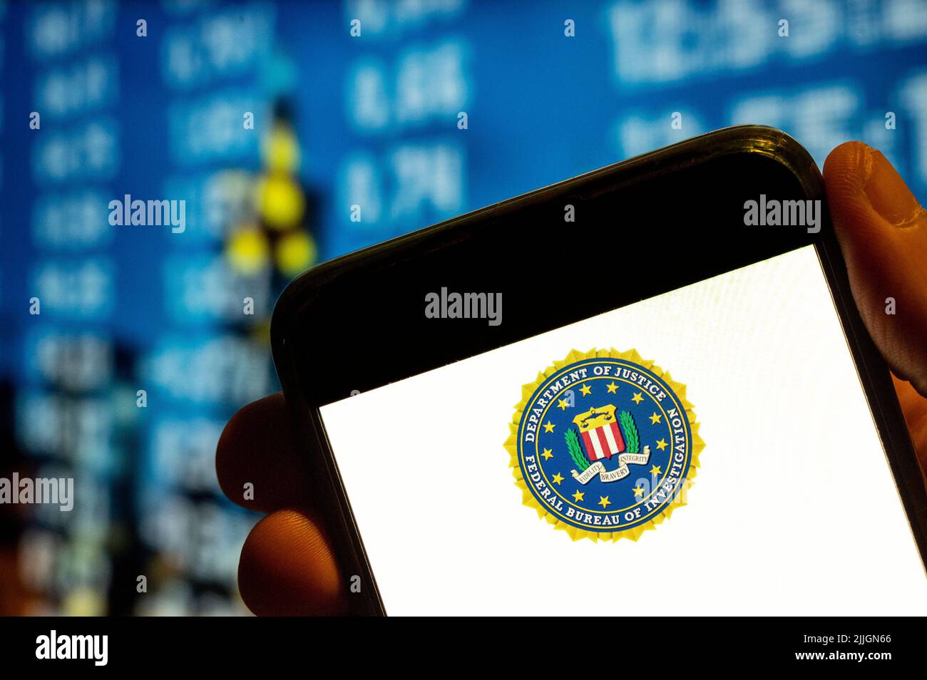 China. 25th July, 2022. In this photo illustration, the Federal Bureau of Investigation (FBI) logo is displayed on a smartphone screen. (Credit Image: © Budrul Chukrut/SOPA Images via ZUMA Press Wire) Stock Photo