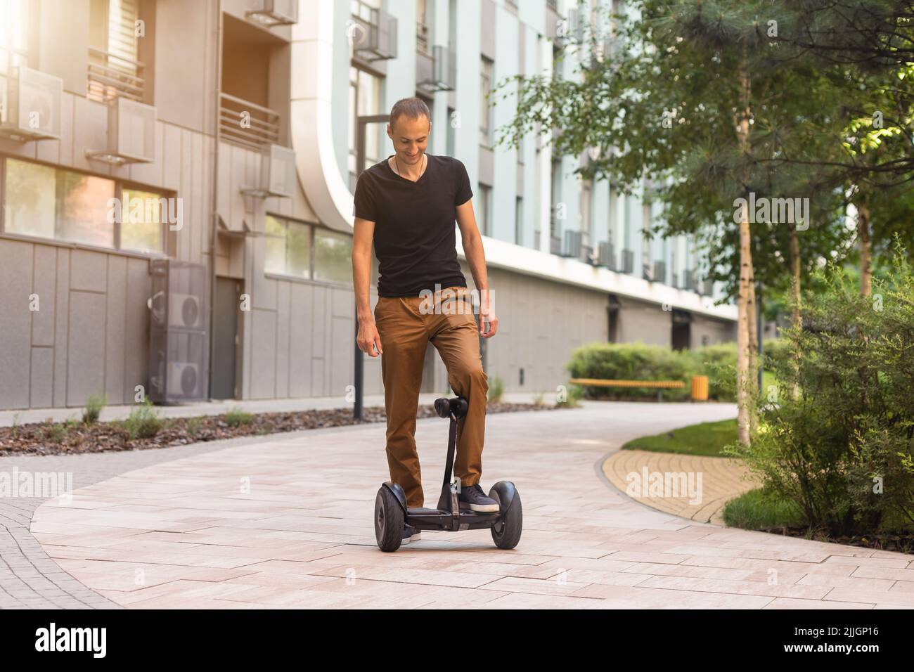 Person Riding a HoverBoard on a Public Footpath, They are now banned in all  public places Stock Photo - Alamy