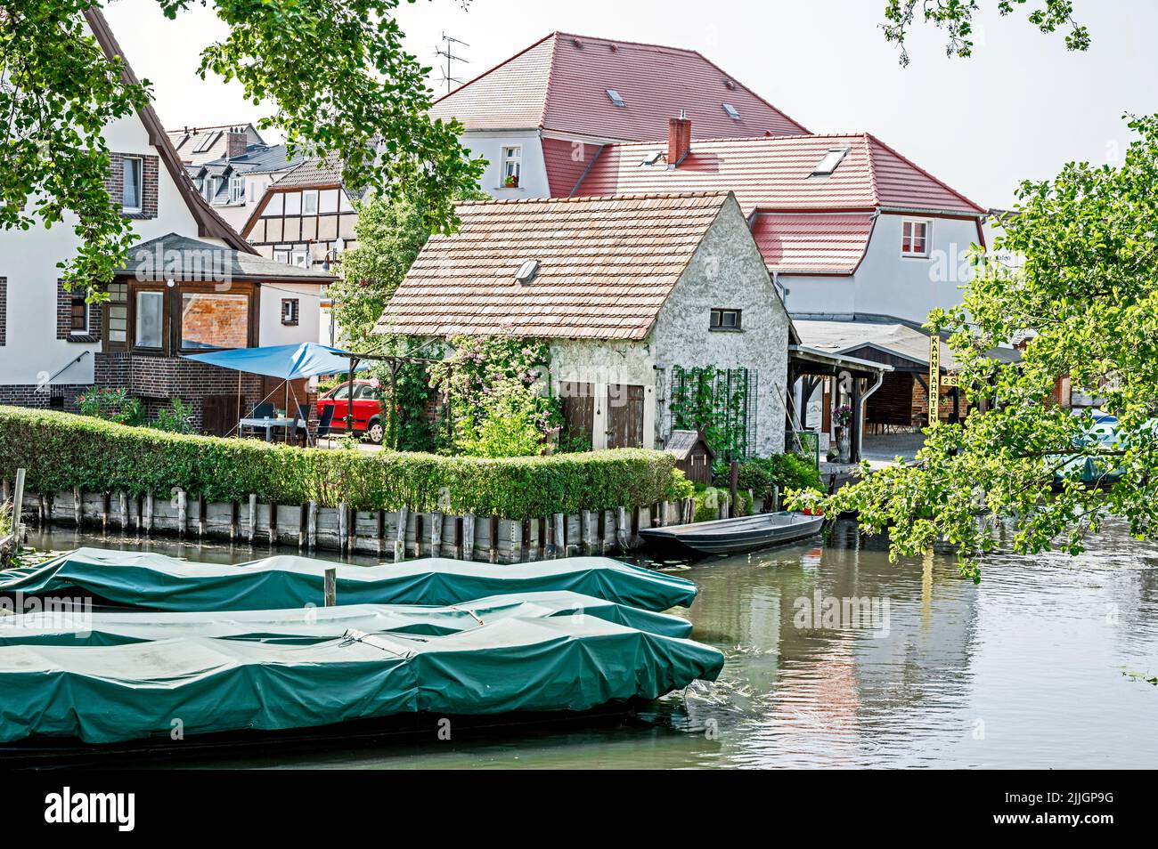 Luebbenau, das Tor zum Spreewald (Brandenburg, Germany) -Hafen und Kähne Stock Photo