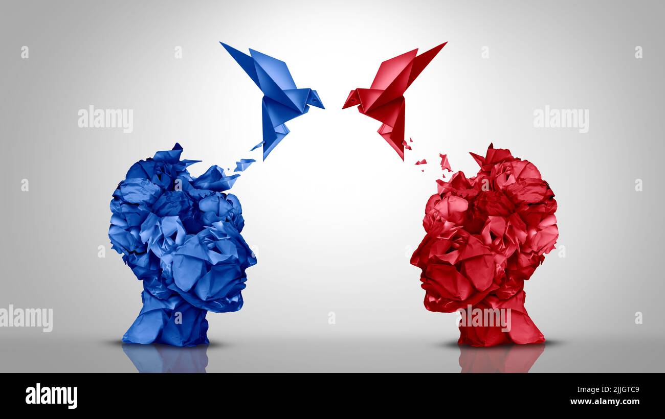 Creative collaboration concept and bipartisanship or bipartisan agreement and Innovative idea exchange or brainstorming ideas as a creativity. Stock Photo