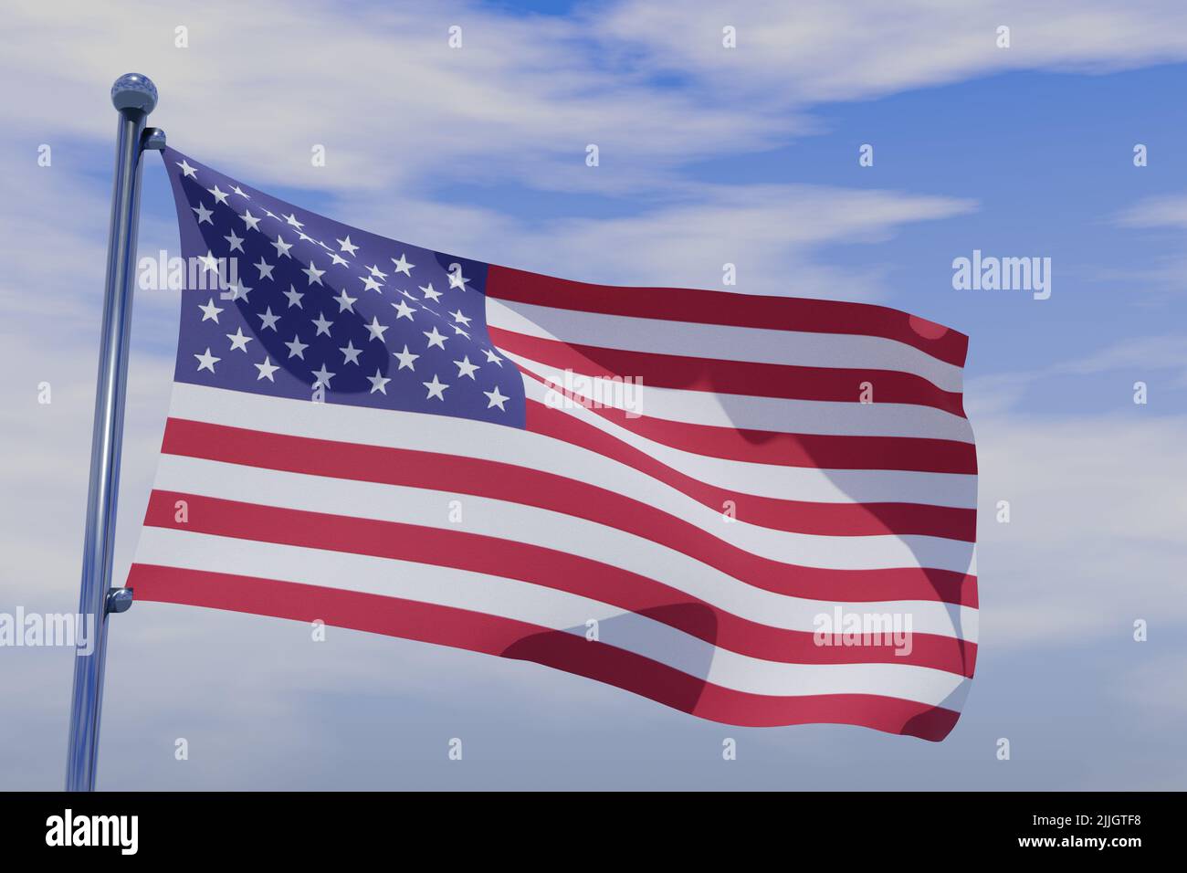 A 3d rendering of the United States' flag waving in the wind against ...