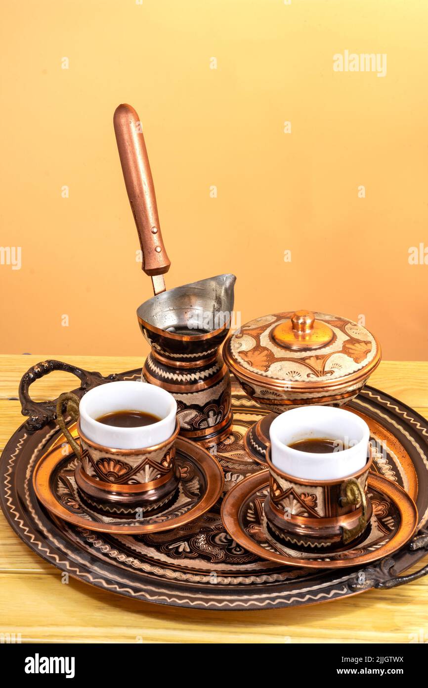 traditional turkish coffee serving set Stock Photo