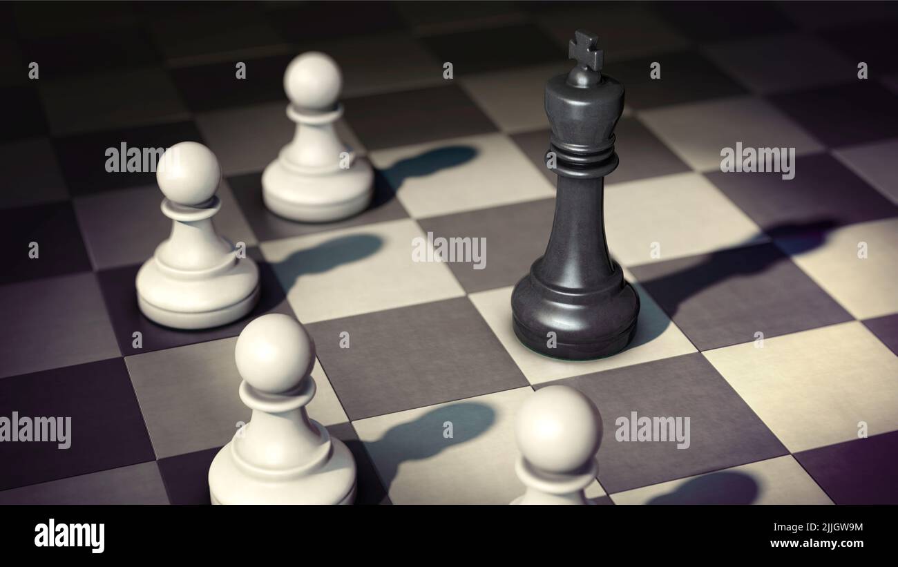 Pawns and king on chess board Stock Photo