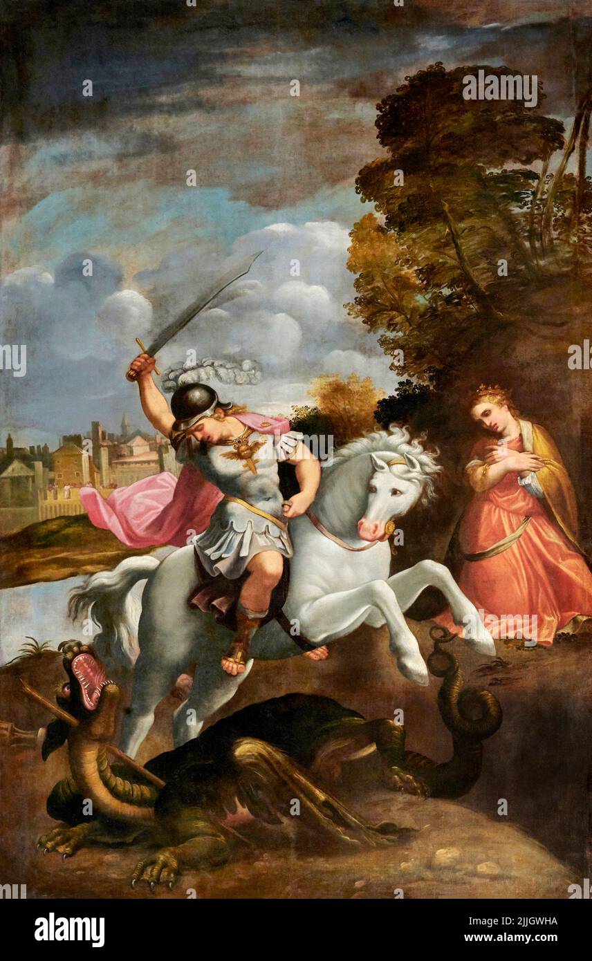 San Giorgio E Il Drago Riassunto San Giorgio uccide il drago - olio su tela - pittore lombardo del XVII