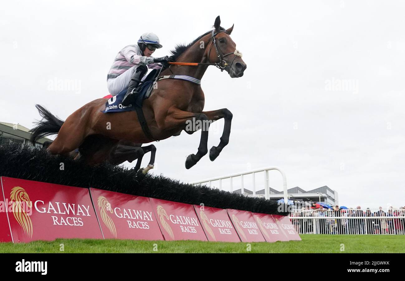 Flaming Moon ridden by Bryan Cooper goes on to win The COLM QUINN BMW Novice Hurdle during day two of the Galway Races Summer Festival 2022 at Galway Racecourse in County Galway, Ireland. Picture date: Tuesday July 26, 2022. Stock Photo