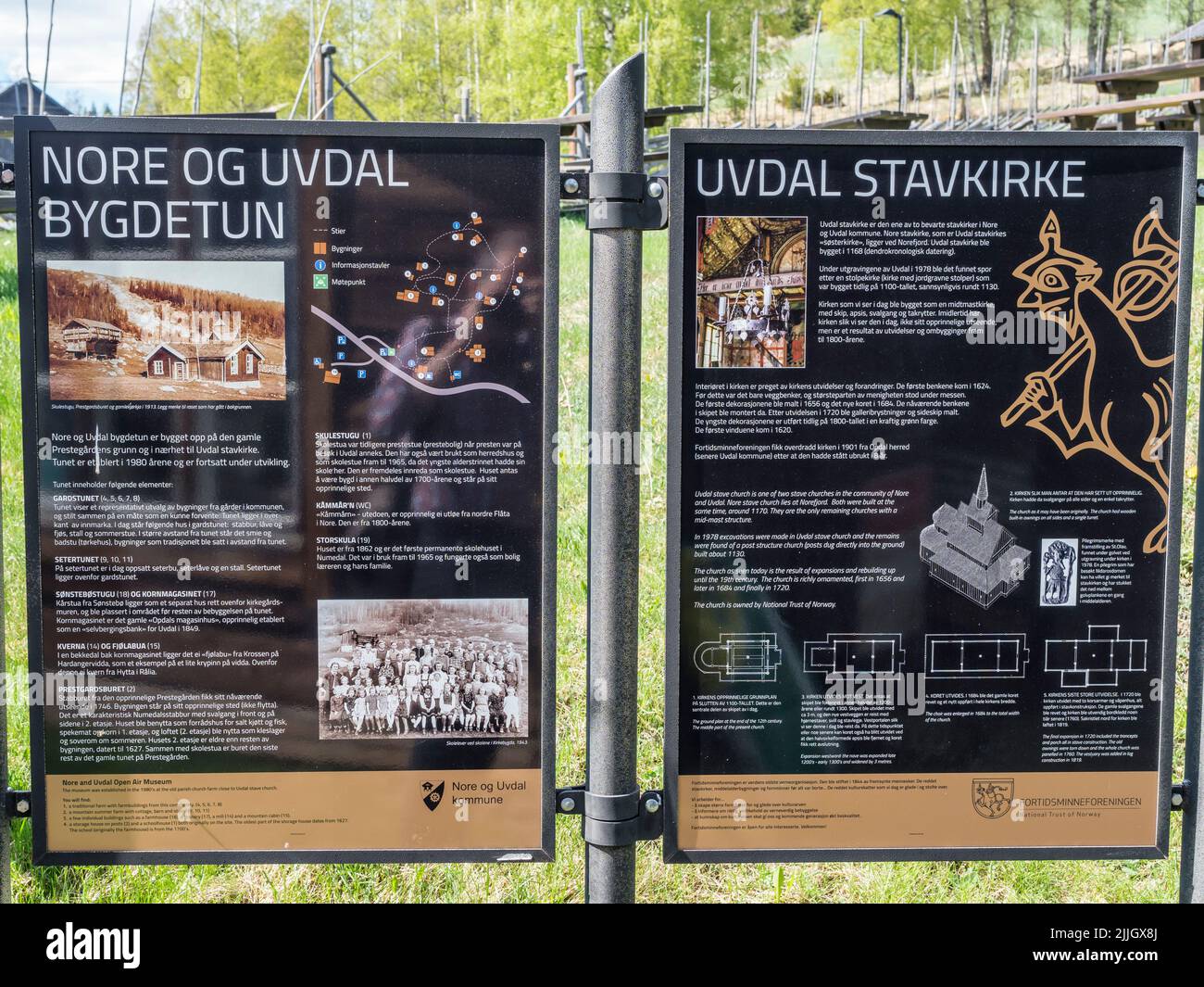 Poster describing Uvdal stave church, Norway Stock Photo