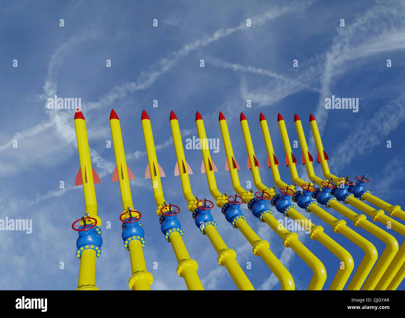 Crisis, gas pipe being turned into weapons, the concept of a threat to Europe's energy security, 3d illustration against the background of the sky Stock Photo