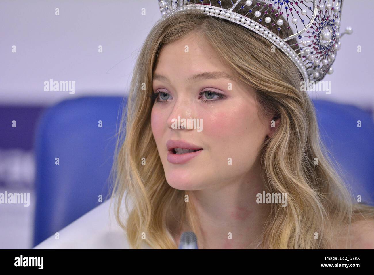 Press conference of the winner of the Miss Russia 2022 contest.TASS