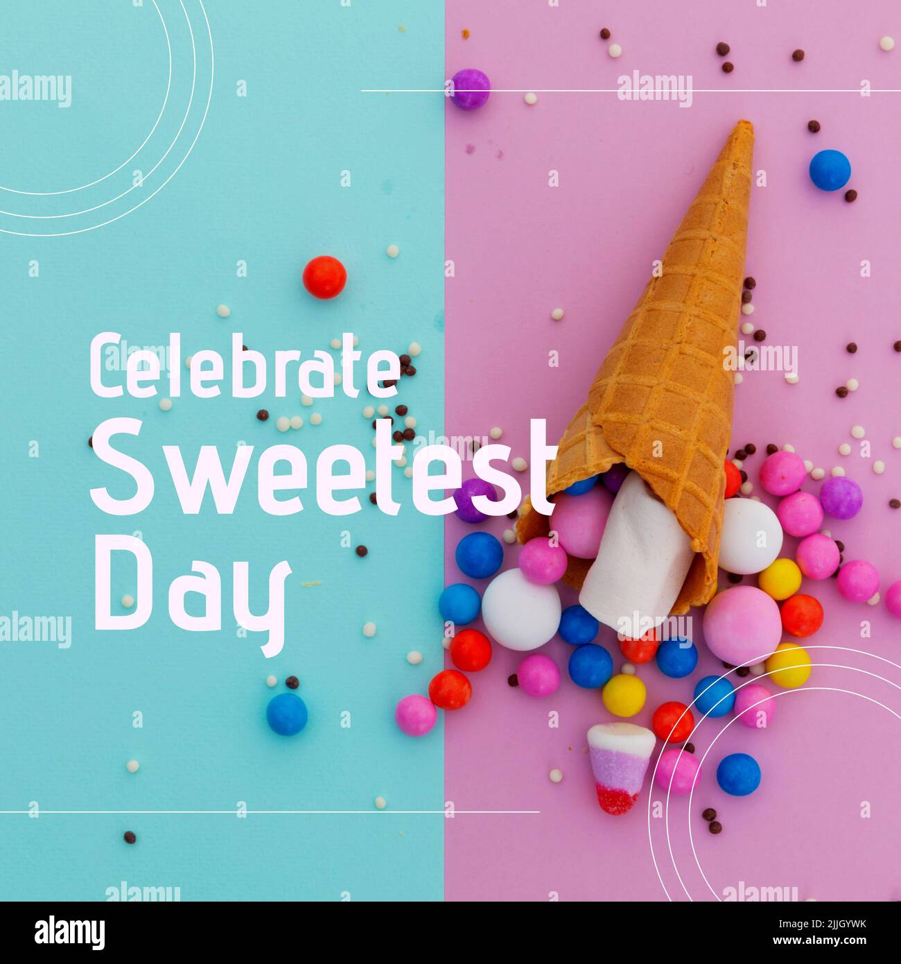 Image of celebrate sweetest day over pink and blue background with