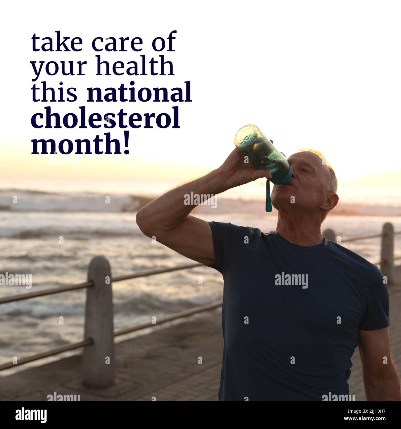 Composition of national cholesterol month text with caucasian man