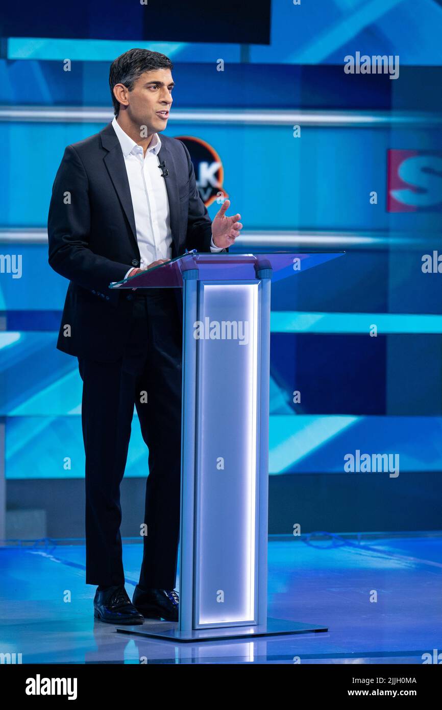 Rushi Sunak during The Sun's Showdown: The Fight for No10, the latest head-to-head debate for the Conservative Party leader candidates, at TalkTV's Ealing Studios, west London. Picture date: Tuesday July 26, 2022. Stock Photo