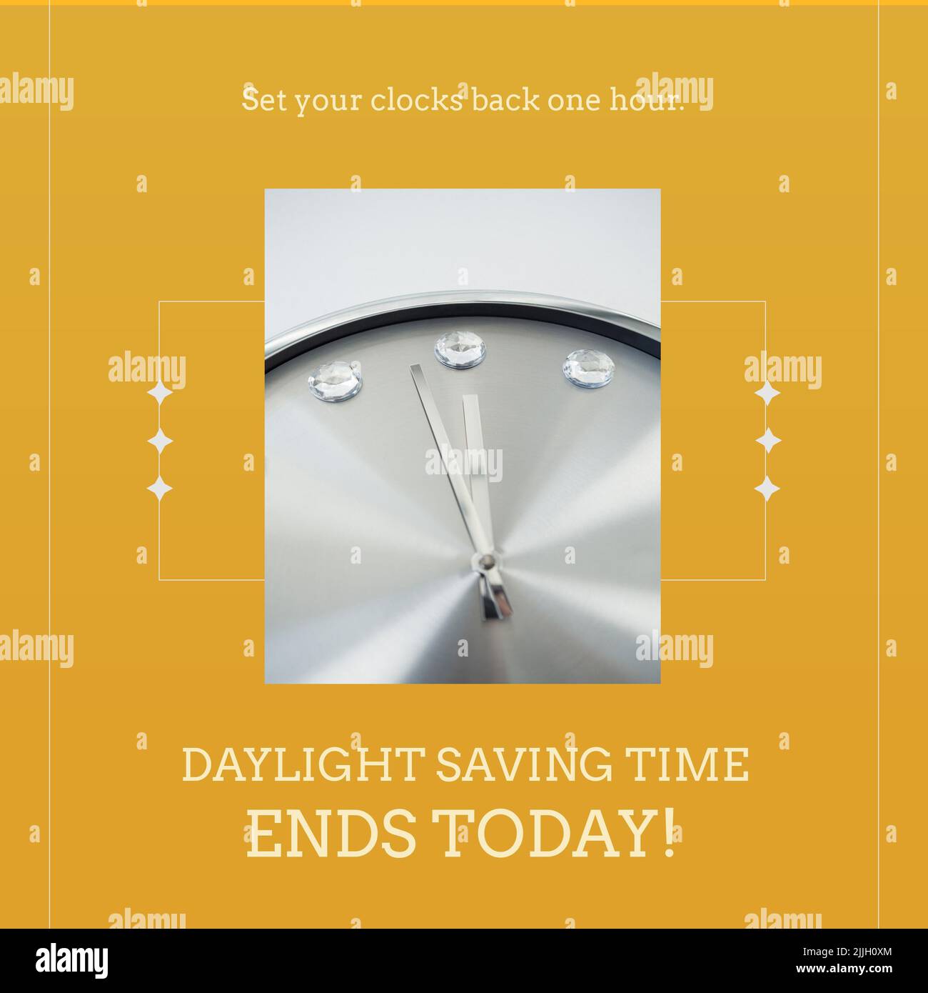 Composition of end of daylight saving time text over clock Stock Photo