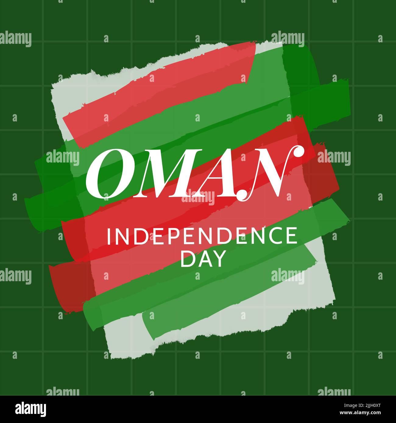 Composition of oman independence day text over green background Stock