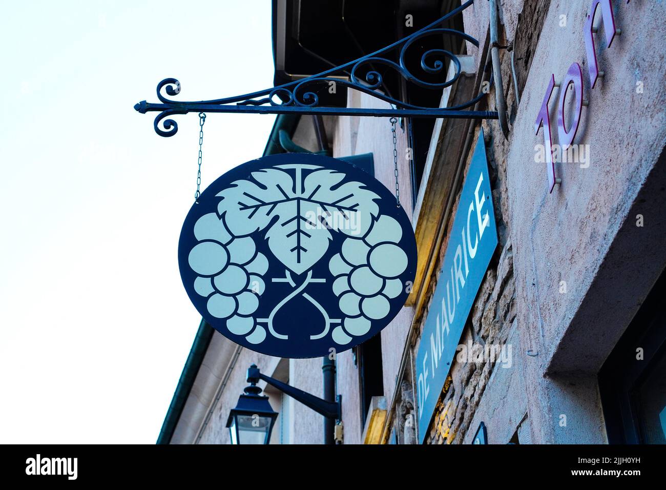 Signboard of a wine store in Beaune, France Stock Photo Alamy