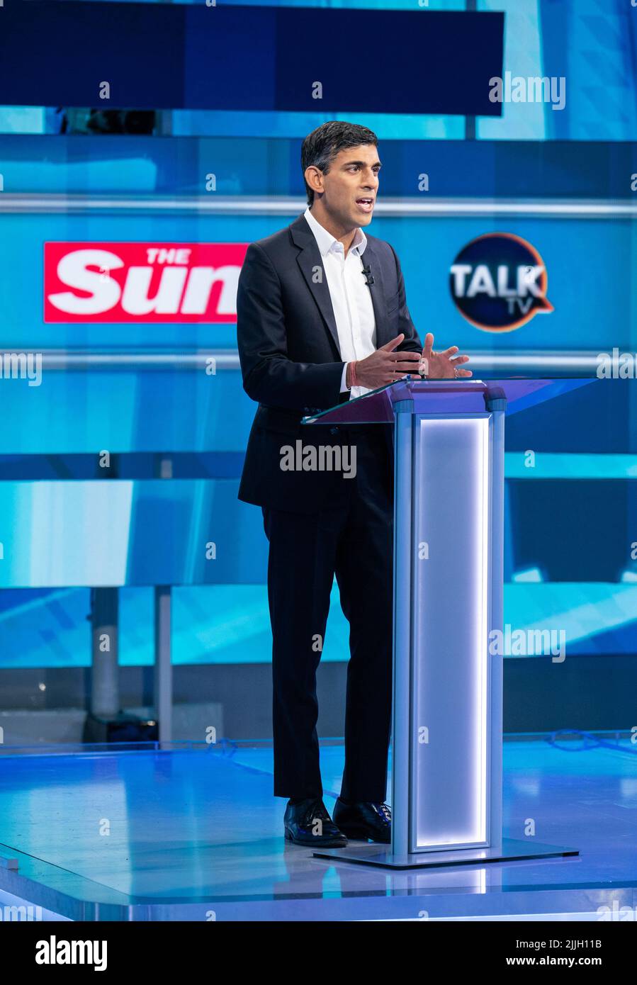 Rushi Sunak during The Sun's Showdown: The Fight for No10, the latest head-to-head debate for the Conservative Party leader candidates, at TalkTV's Ealing Studios, west London. Picture date: Tuesday July 26, 2022. Stock Photo
