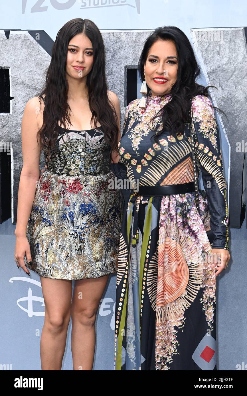 London, UK. 26 July 2022. Amber Midthunder and Jhane Myers attending the UK Gala screening of Prey at Vue West End, Leicester Square, London. Picture date: Tuesday July 26, 2022. Photo credit should read: Matt Crossick/Empics/Alamy Live News Stock Photo