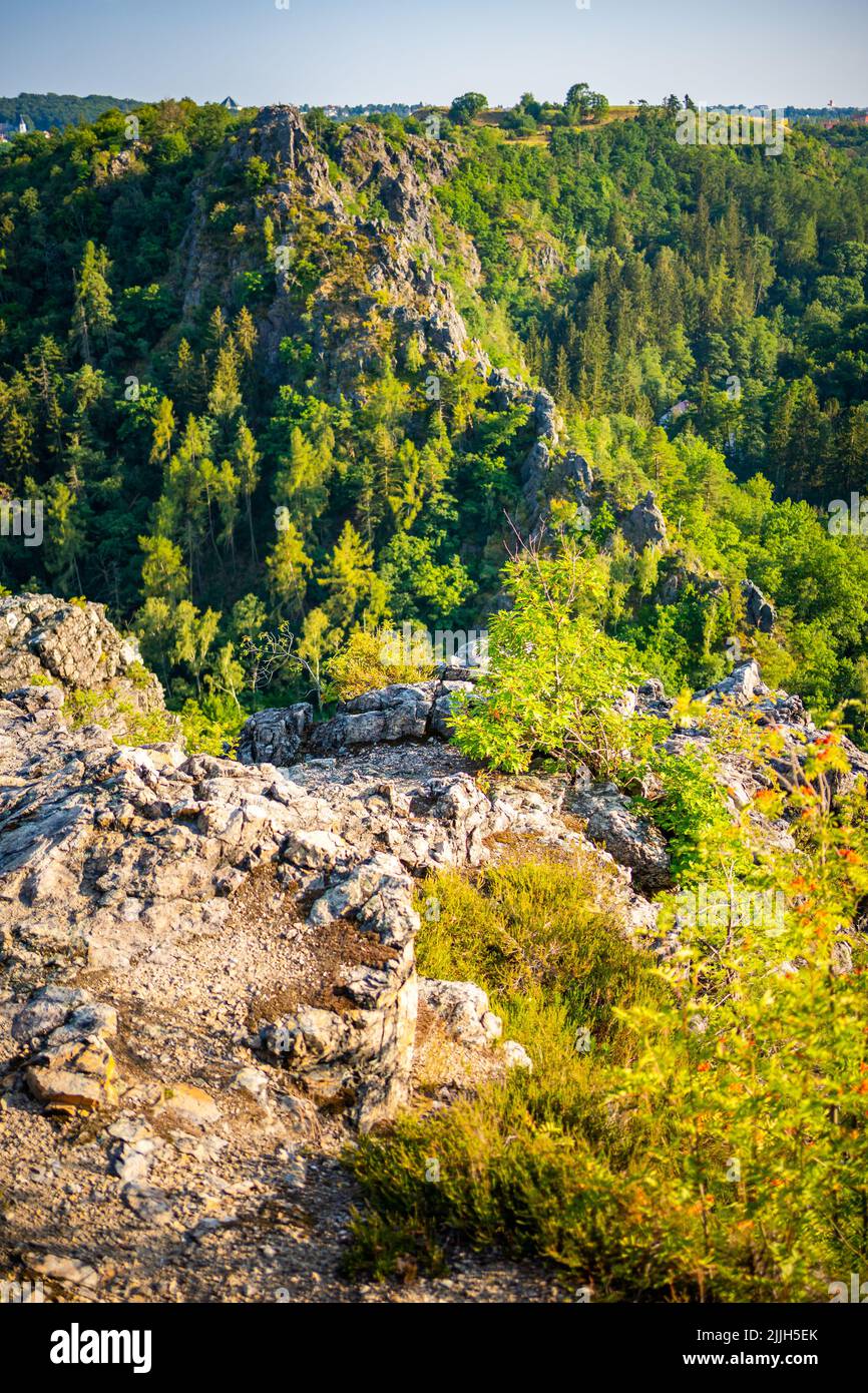 Popular wild park Divoka Sarka in Prague city in sunset time in summer ...