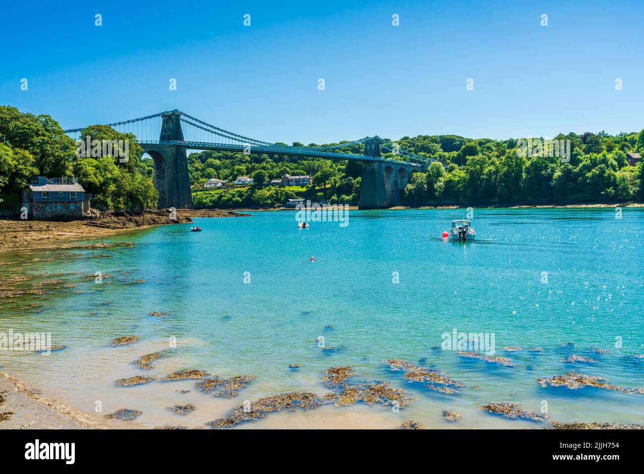 Menai Suspension Bridge over Menai Strait between the island of