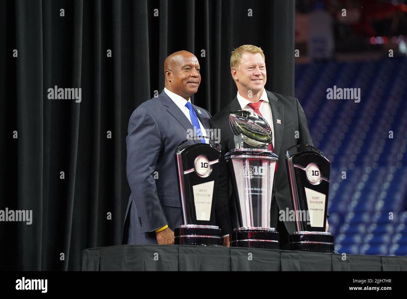 Commissioner Kevin Warren and Nebraska Football Head Coach Scott Frost at the Big Ten Media Days 2022 at Lucas Oil Stadium in Indianapolis, IN on July Stock Photo