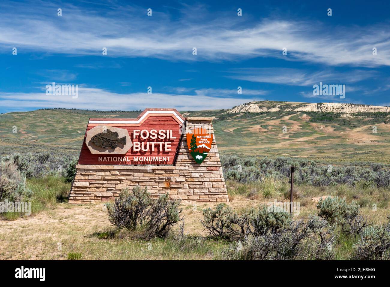 Kemmerer, Wyoming - Fossil Butte National Monument. Huge numbers of fossils of fish and other plant and animal life have been recovered from Fossil La Stock Photo