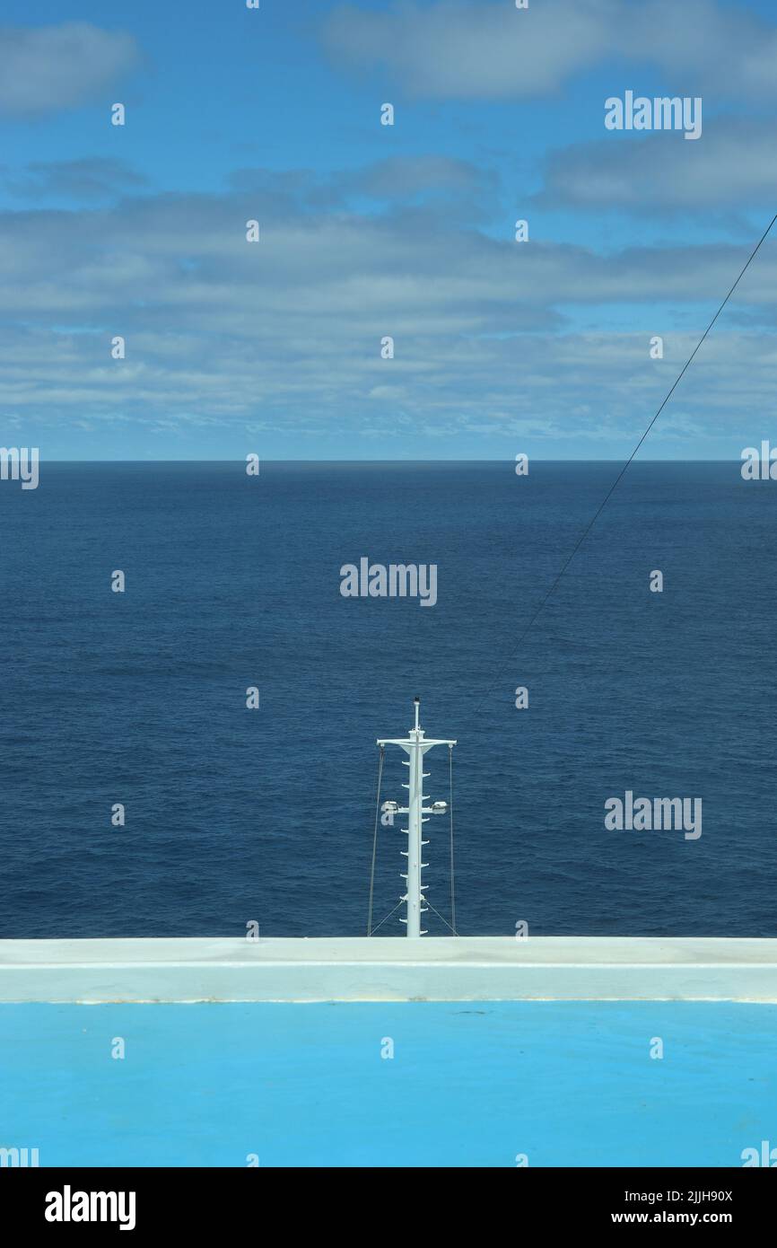 The view ahead of the North Atlantic from the Crows Nest aboard the P&O Aurora cruise ship. Stock Photo