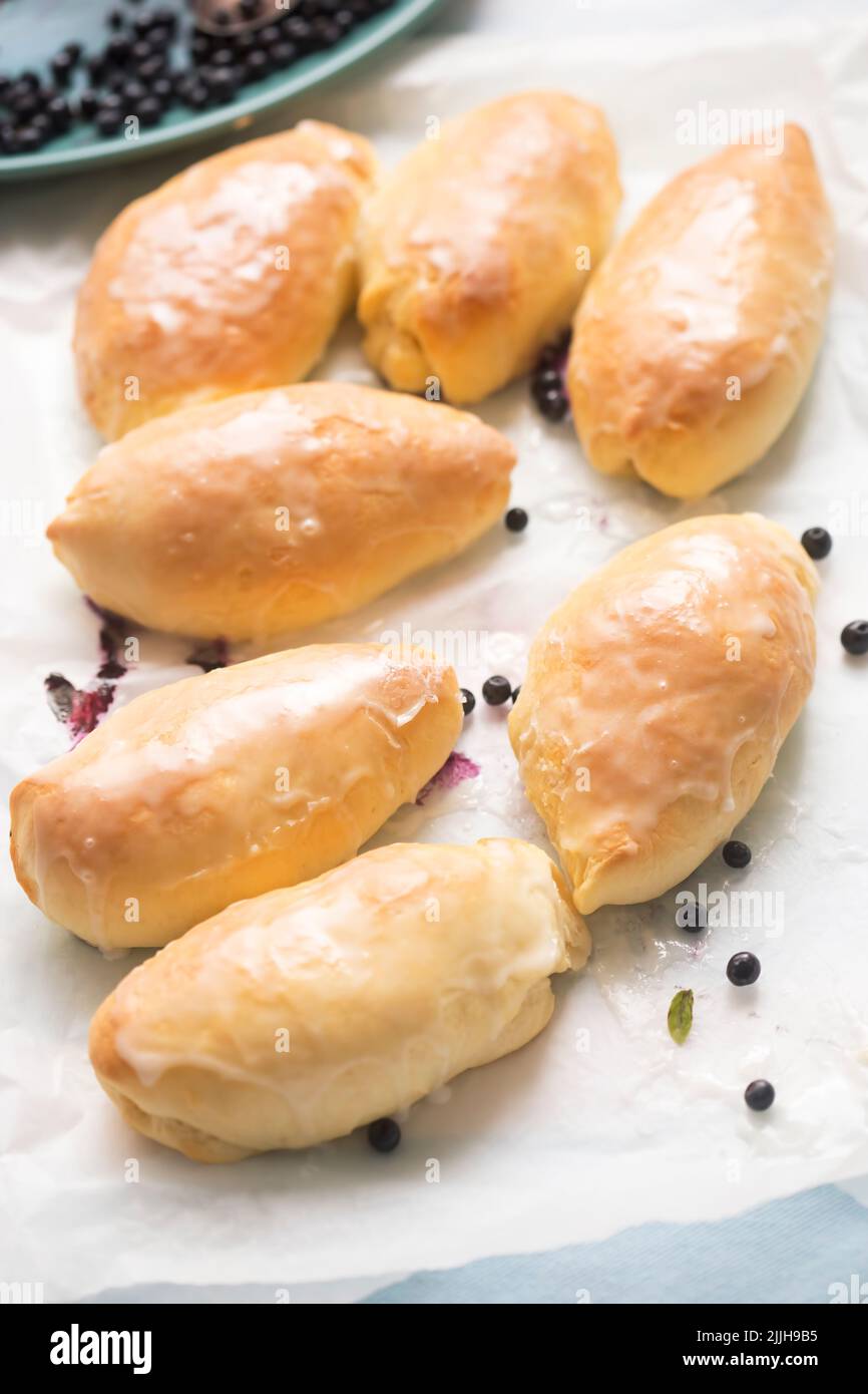 Jagodzianki - polish yeast dough danish with blueberries Stock Photo