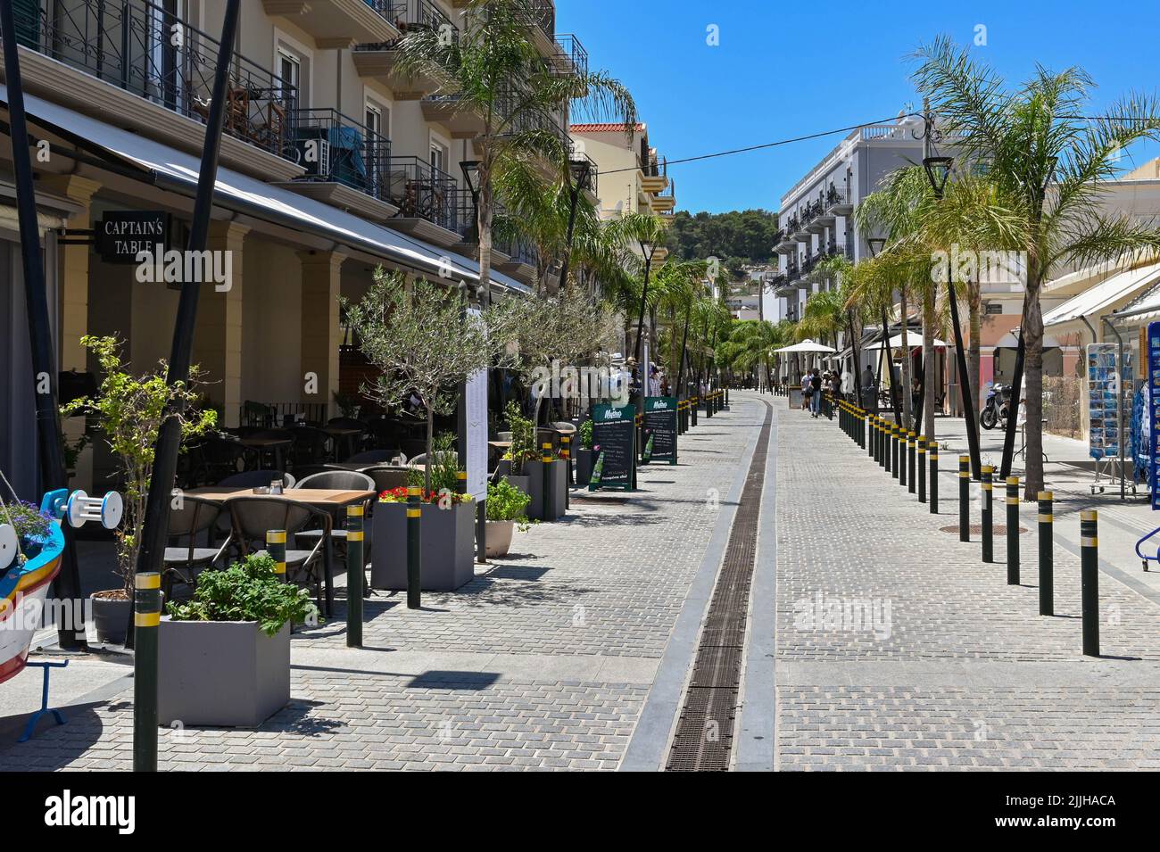 Argostili, Kefalonia, Greece June 2022 Street in the town centre lined by restaurants and