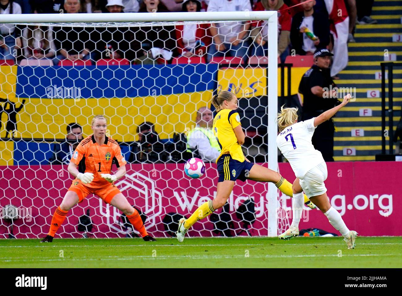 England's Beth Mead scores their side's first goal of the game during