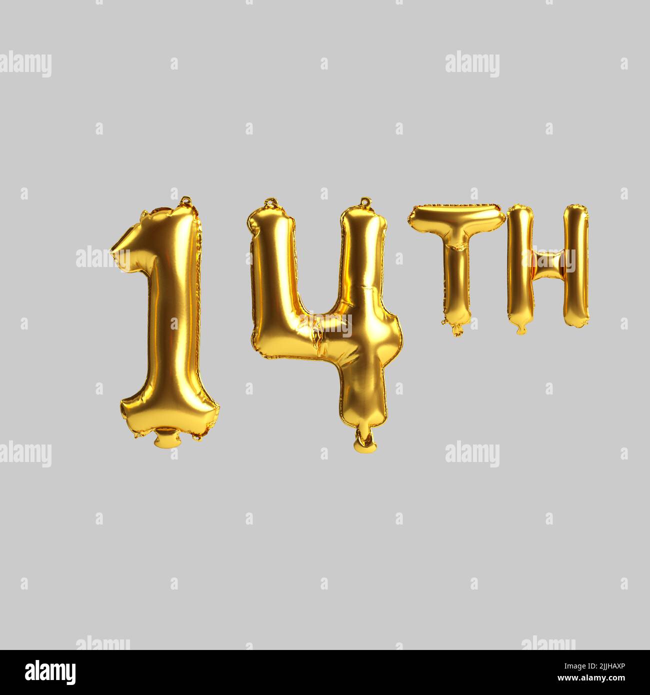3d illustration of 14th golden balloons isolated on white background ...
