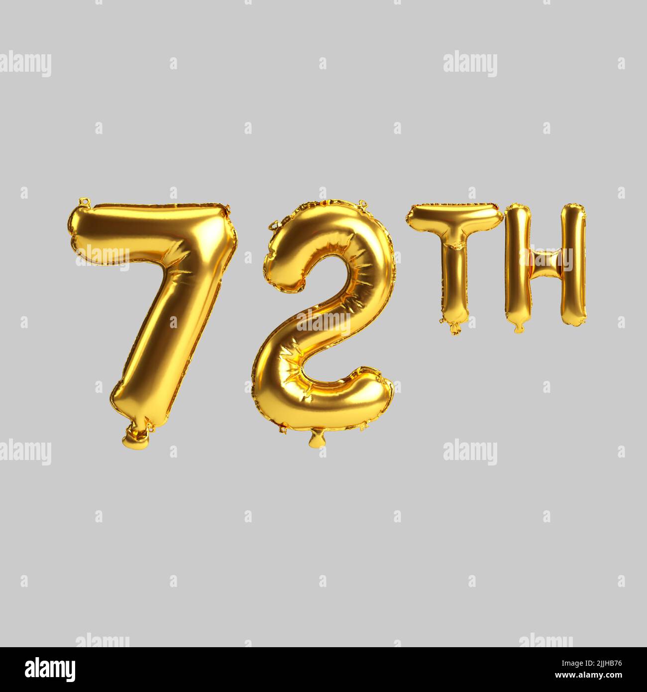 3d illustration of 72th golden balloons isolated on white background ...