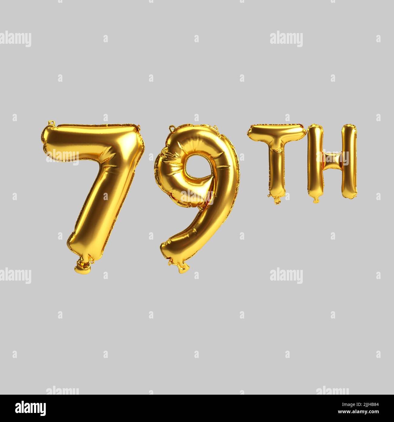 3d illustration of 79th golden balloons isolated on white background Stock Photo