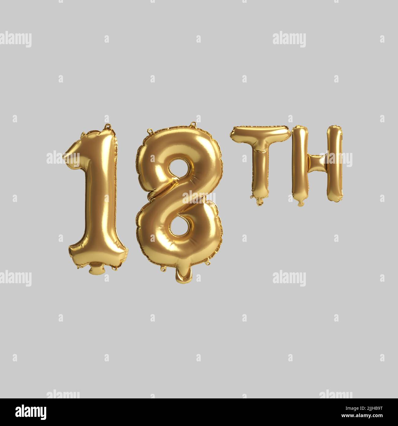 3d illustration of 18th gold balloons isolated on background Stock