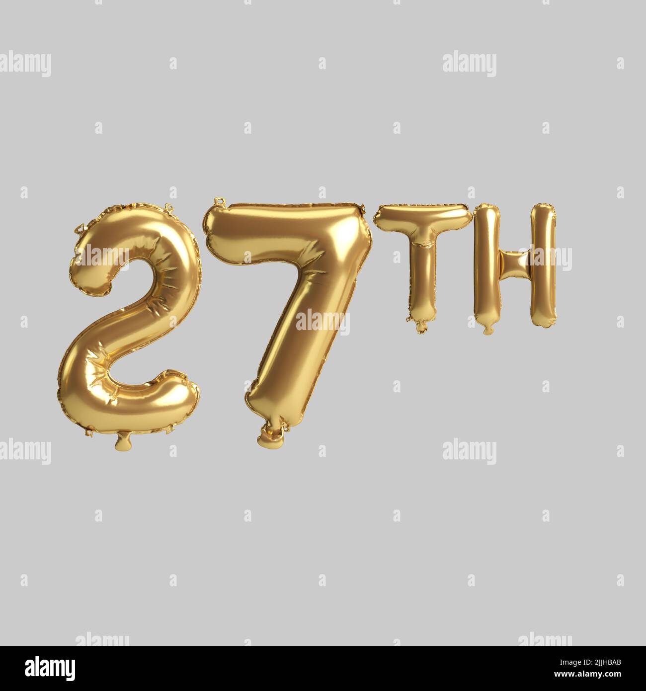 3d illustration of 27th gold balloons isolated on background Stock Photo