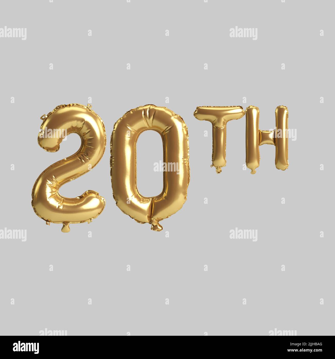 3d illustration of 20th gold balloons isolated on background Stock Photo