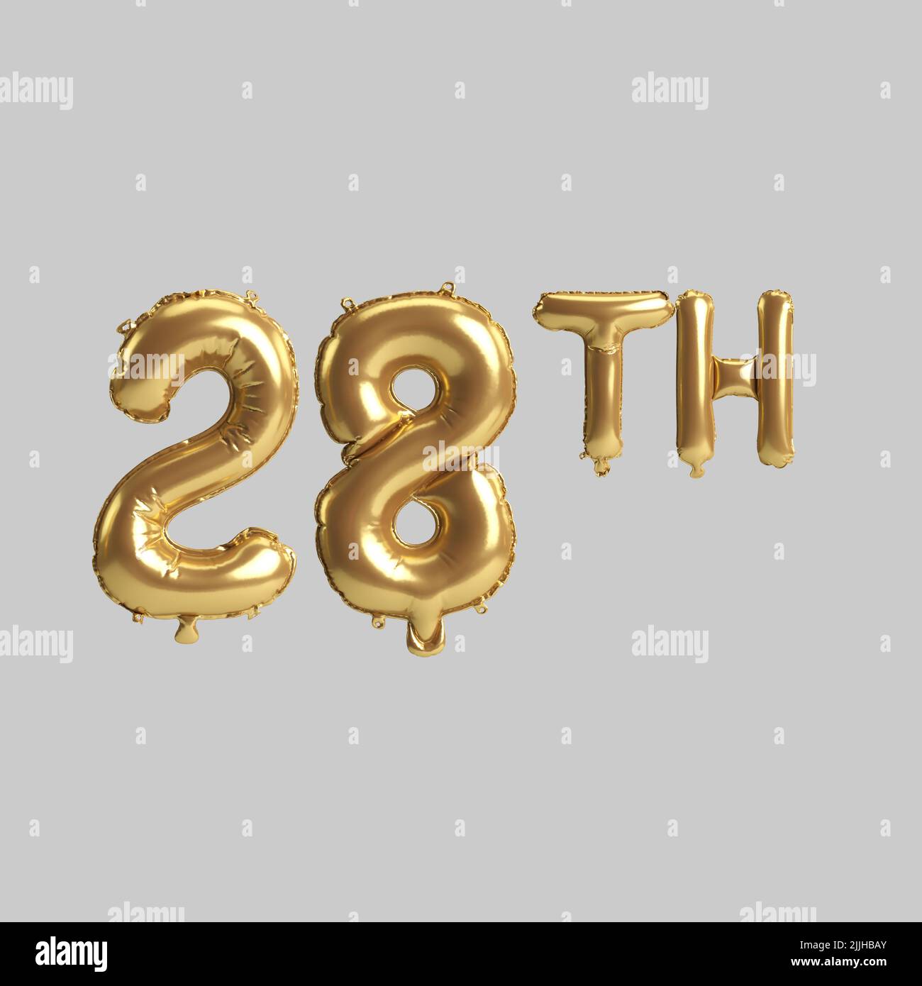3d illustration of 28th gold balloons isolated on background Stock Photo
