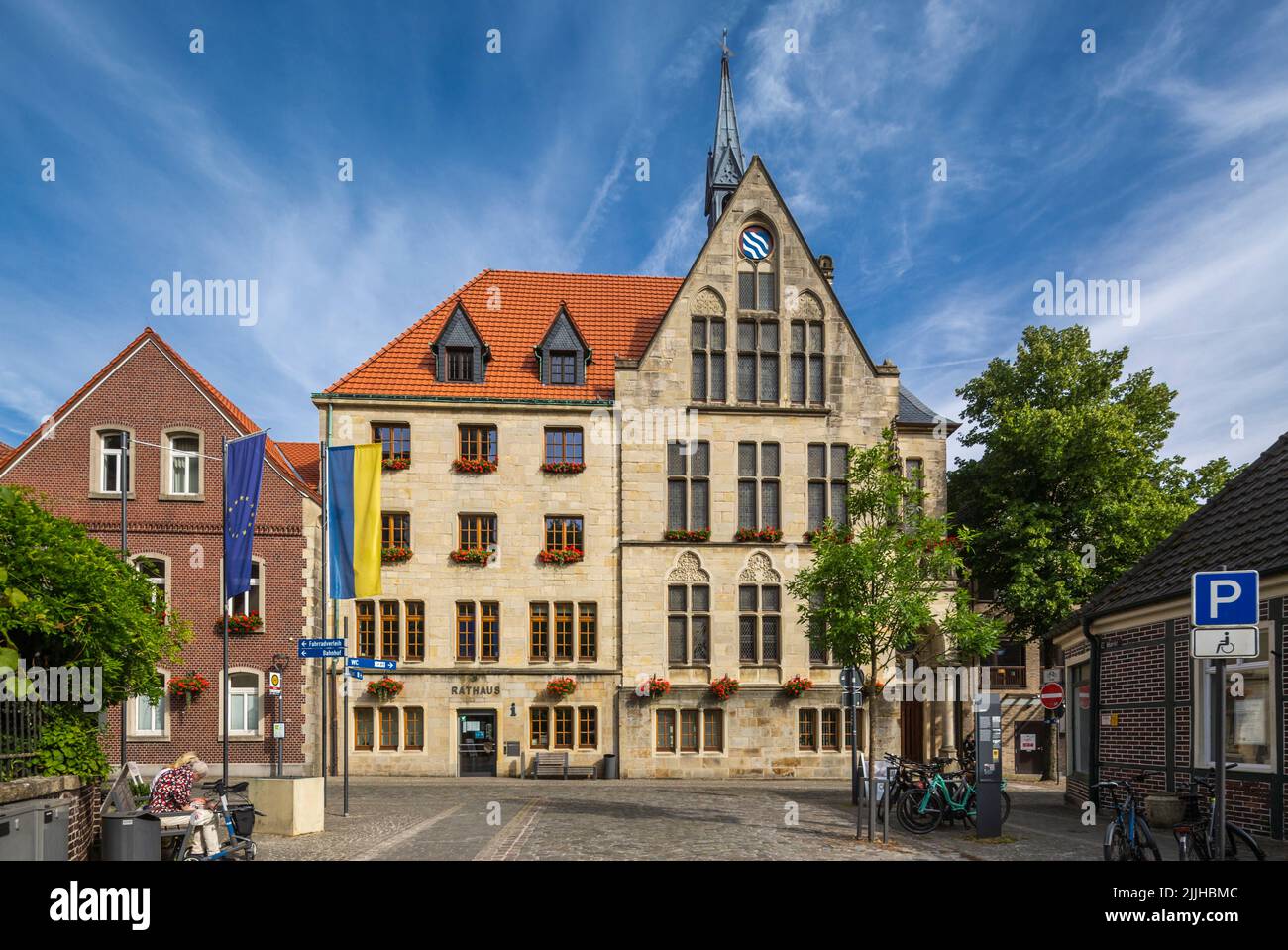 Germany, Billerbeck, Berkel, Baumberge, Muensterland, Westphalia, North Rhine-Westphalia, NRW, city hall, Gothic Revival Stock Photo