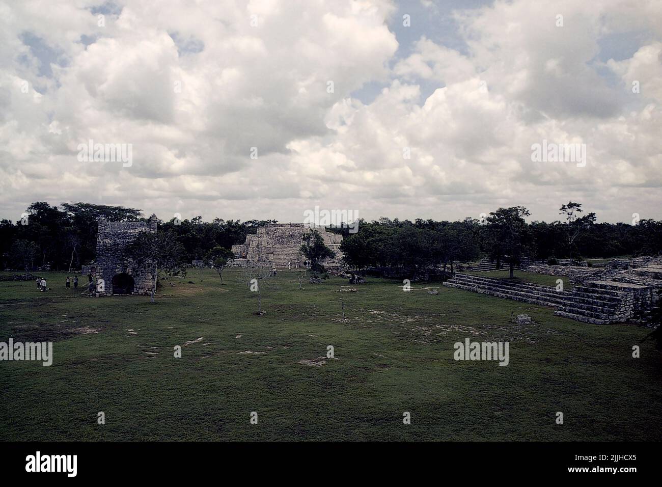 Central Plaza structures in Dzibilchaltun Mayan ruins, north of Merida, Yucatan, Mexico. Stock Photo
