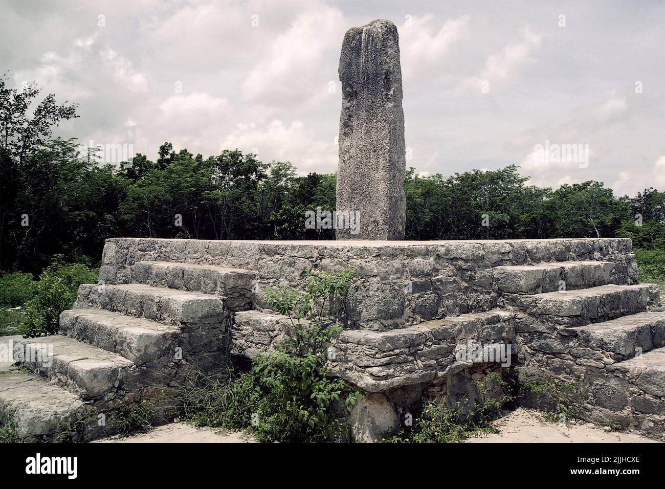 Stela 12 in Dzibilchaltun Mayan ruins, north of Merida, Yucatan, Mexico. Stock Photo