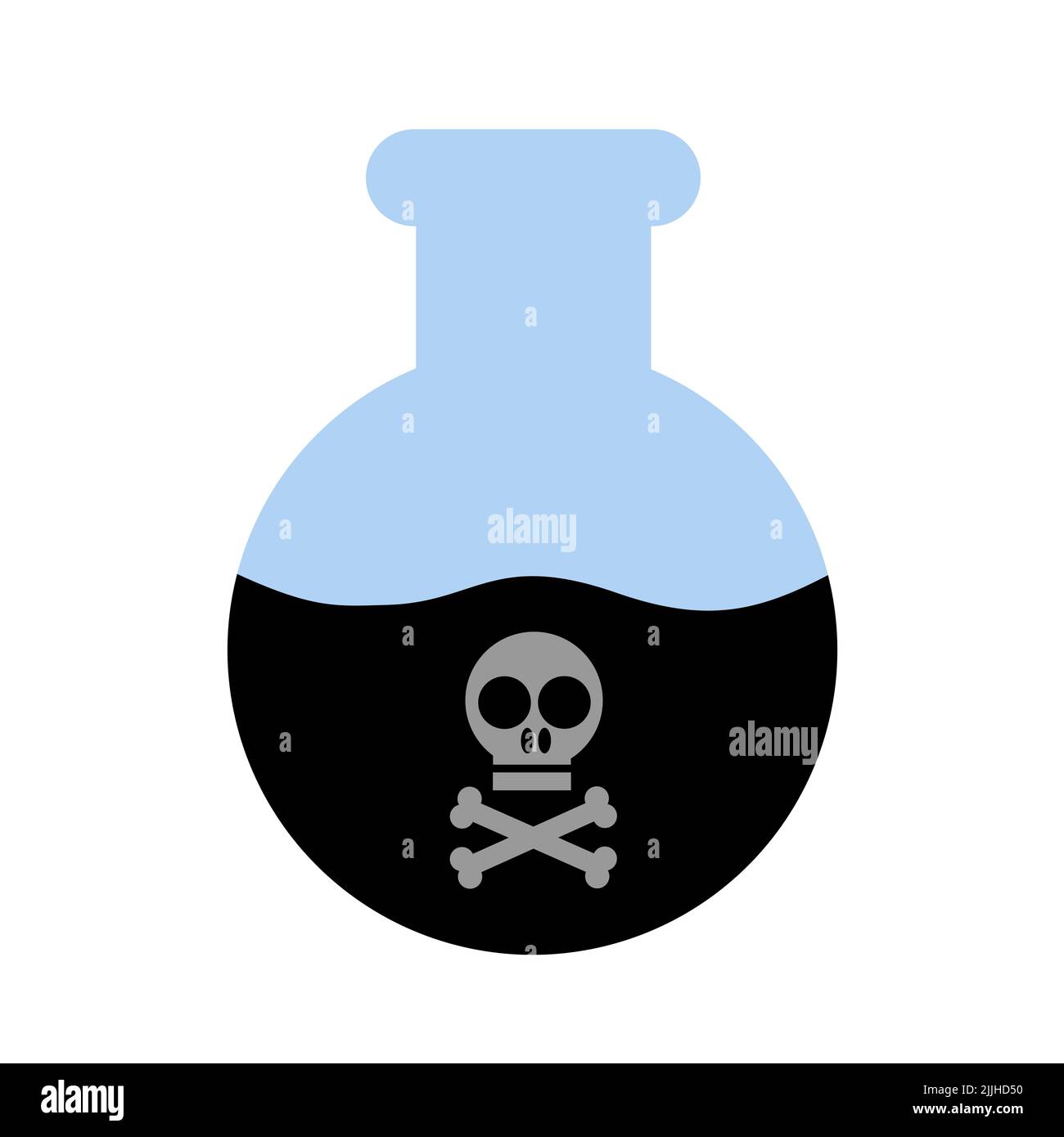 Poison is the laboratory glassware - black water with skull and bones as metaphor of dangerous liquid and fluid. Vector illustration isolated on white Stock Photo