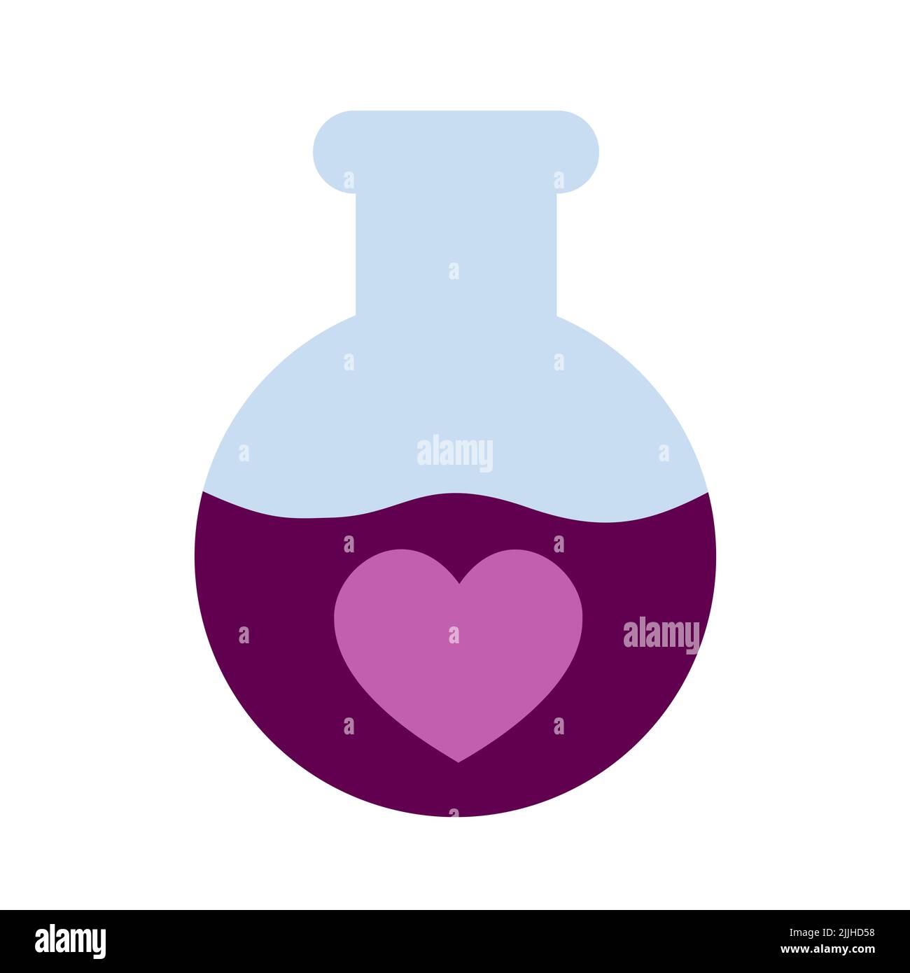 Love potion - alchemic liquid substance and drink for affection, romantic emotion and falling in love. Vector illustration isolated on white. Stock Photo