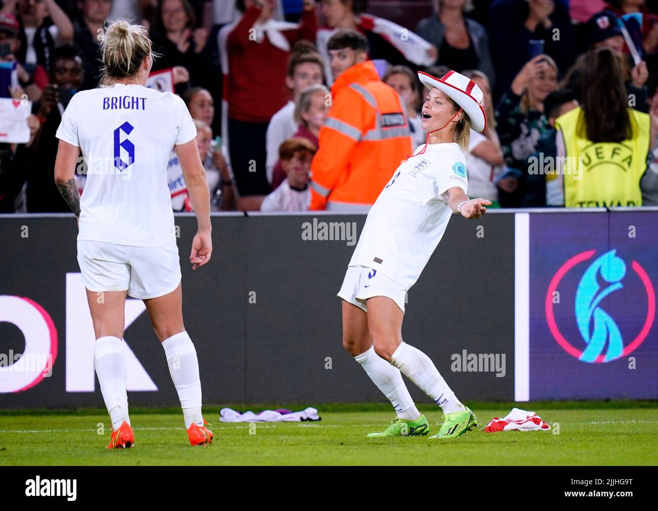 England's Rachel Daly (right) celebrates at the end of the UEFA Women's ...
